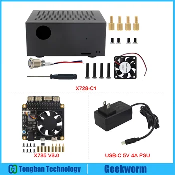 Geekworm X735 V3.0 s puzdrom pre Raspberry Pi 4 | PWM Ventilátor | Safe Shutdown | DC 6-30V V | USB-5V C V